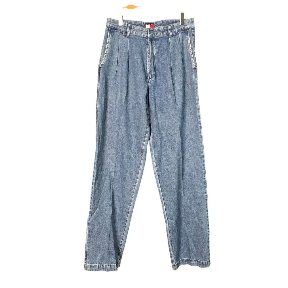 Vintage 90s Tommy Hilfiger Women's 32 Blue‎ Denim Pleated Casual Pants